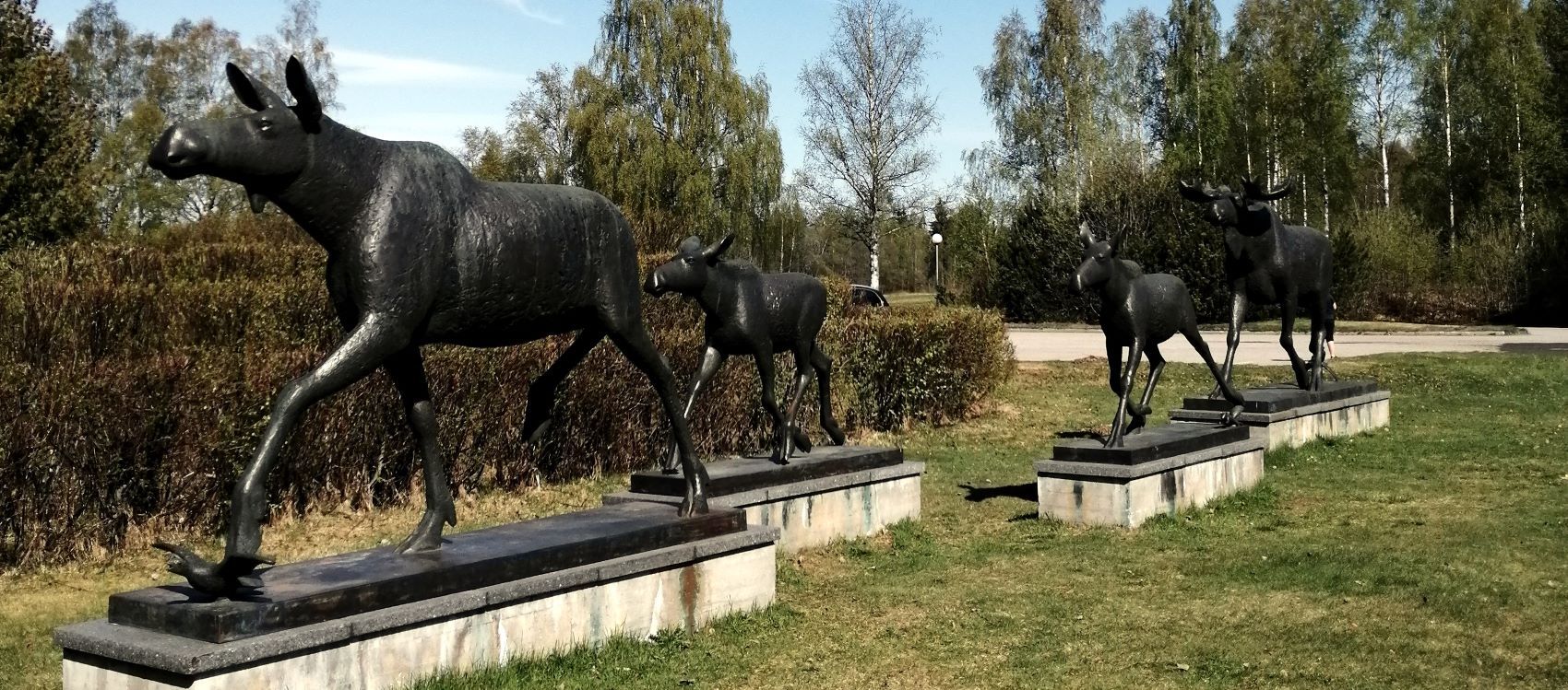 Elchfamilie vor dem Forstmuseum in Elverum